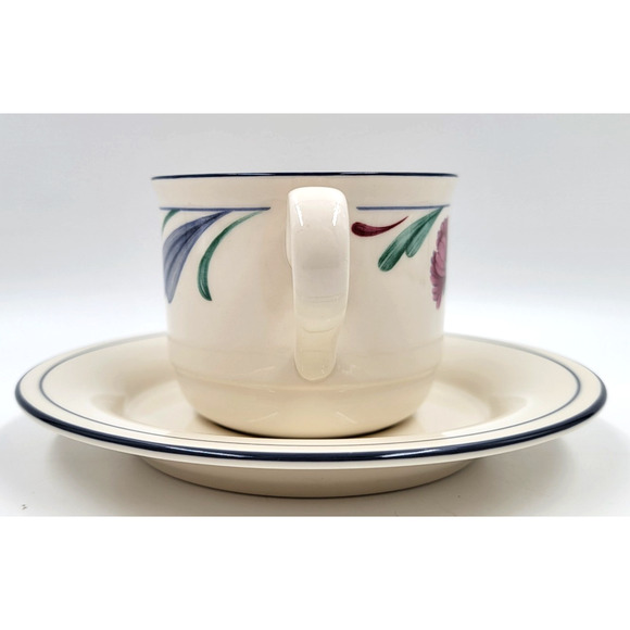 Lenox Chinastone Poppies on Blue Cup & Saucers Red Flowers & Blue Leaves - Picture 4 of 11